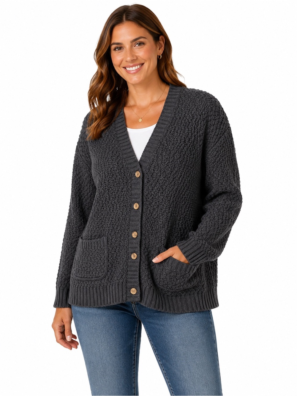 J.J. Farmer Vintage Oversized Brown Textured Knit Cardigan Button Front Cottagec